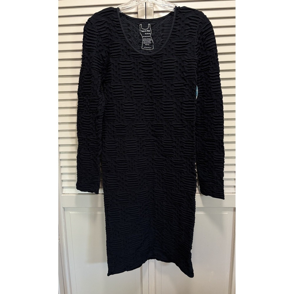 Tees By Tina Bodycon Midi Dress Black Long Sleeve Scoop‎ Neck Size OS NWT